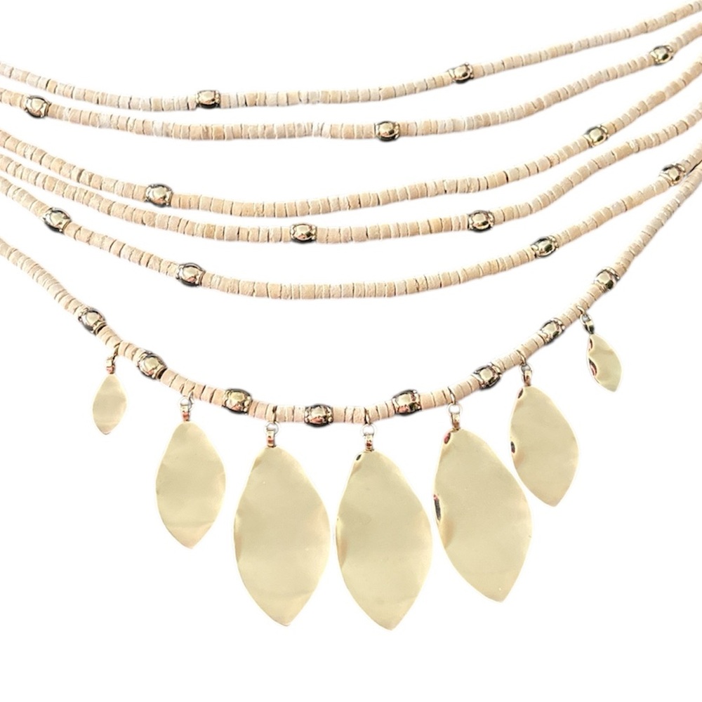 Linea by Louis Dell'Olio Leaf Wood Bead Necklace and Earring Set 21" GoldTone - Picture 2 of 2